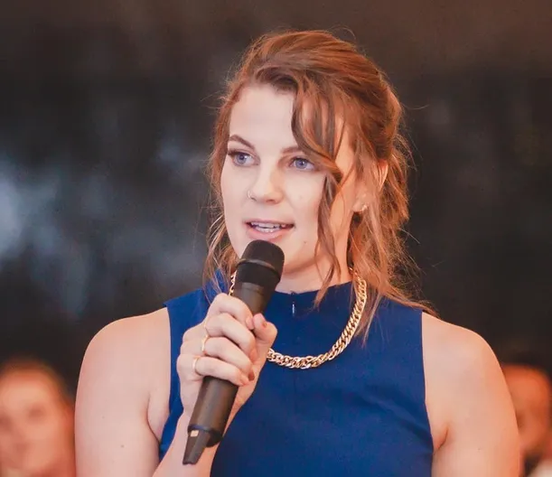 Speaking on stage